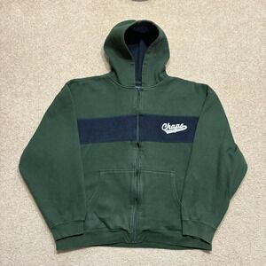Vtg Chaps Ralph Lauren Hoodie Mens XL Green Full Zip Sweatshirt Striped 90s Twee